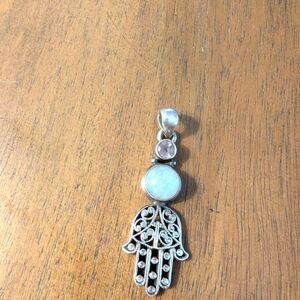 Sterling Silver Hamsa, Amethyst And Moonstone Pendant